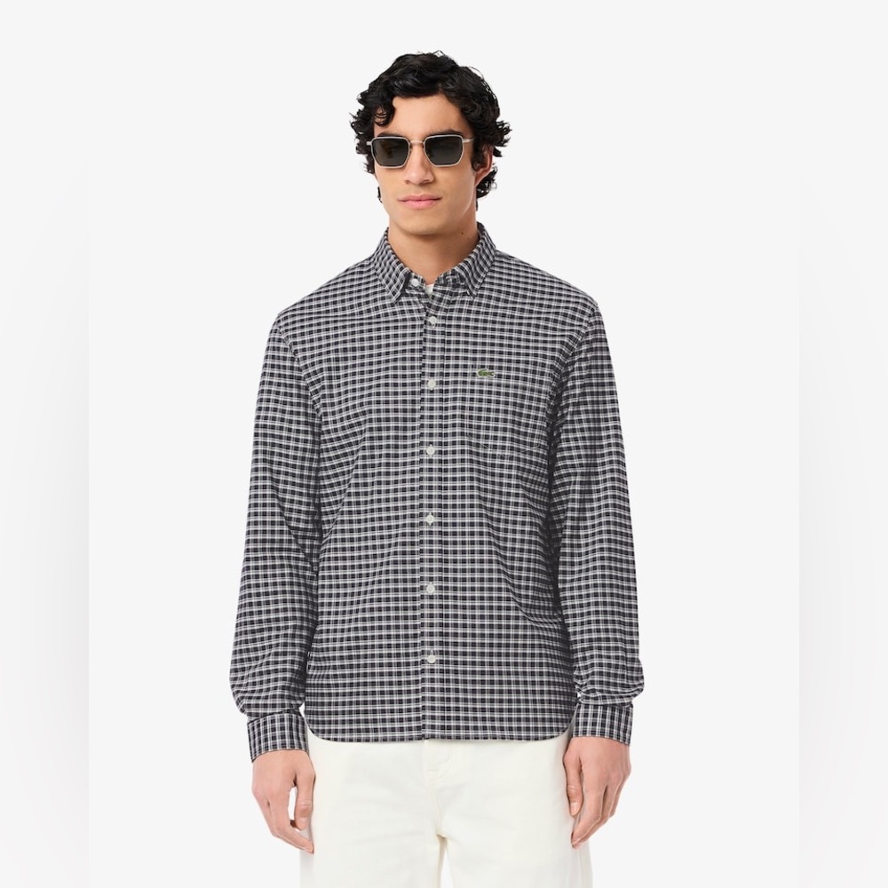 Men's Regular Fit Gingham Black & White Plaid Shirt, Sz 15-38